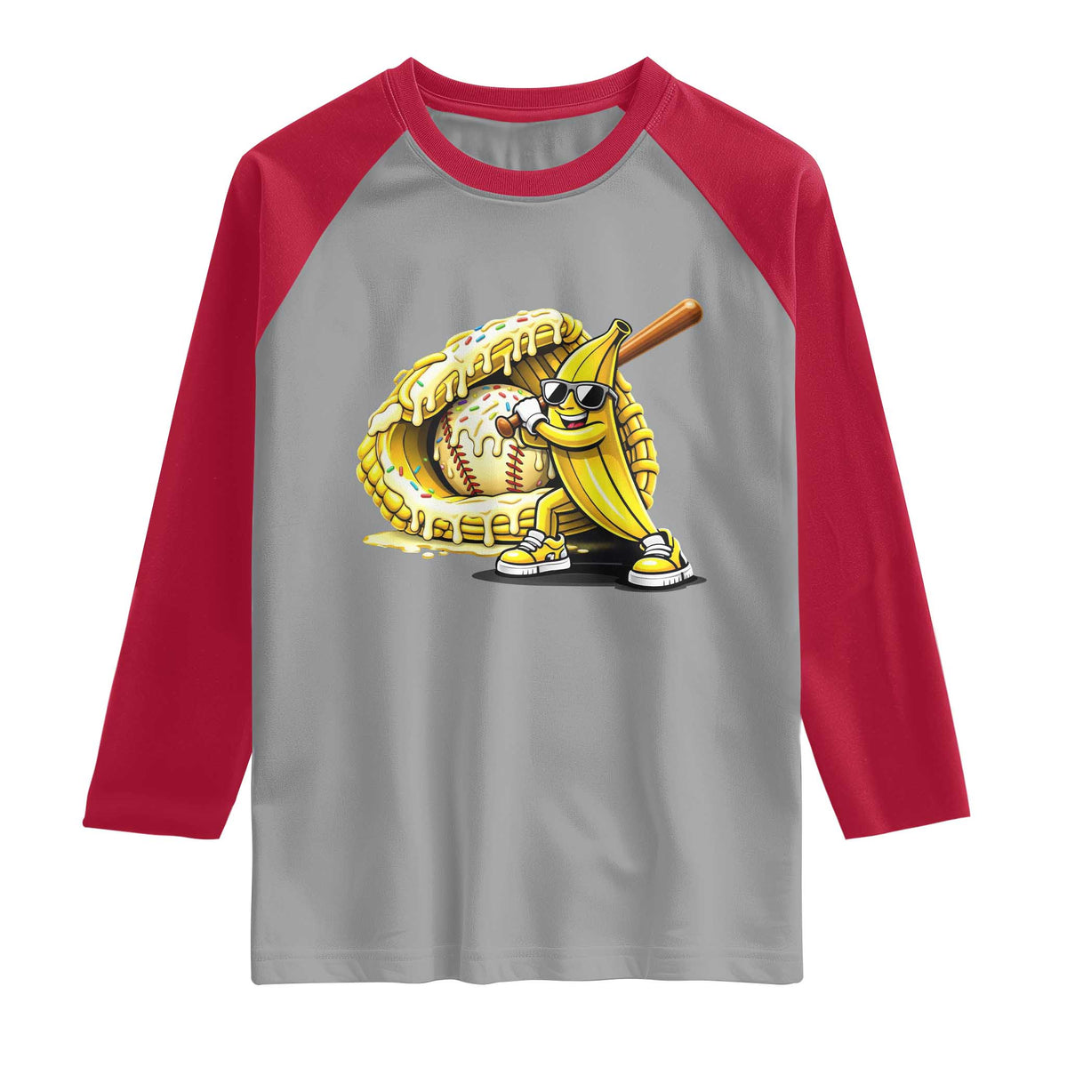 Baseball Banana Raglan Shirt Funny Baseball Glove Drip Kids Youth Boys Girls