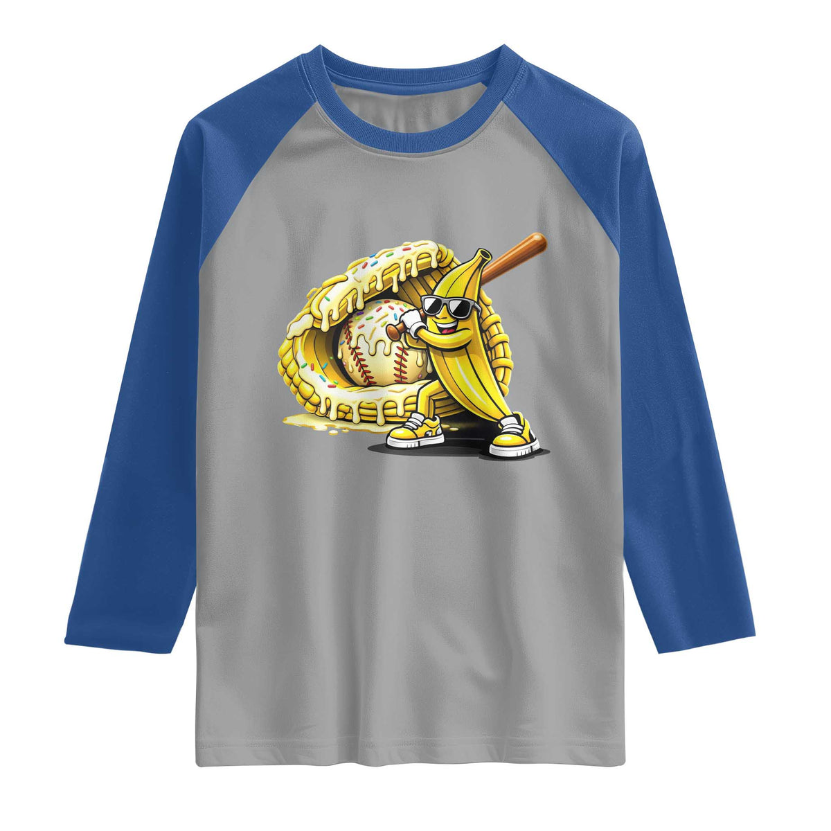 Baseball Banana Raglan Shirt Funny Baseball Glove Drip Kids Youth Boys Girls