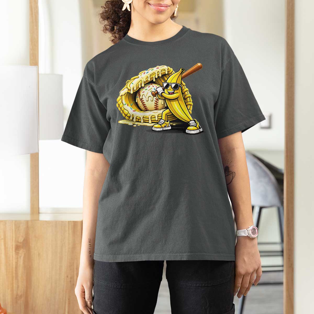 Baseball Banana T Shirt For Women Funny Baseball Glove Drip Kids Youth Boys Girls