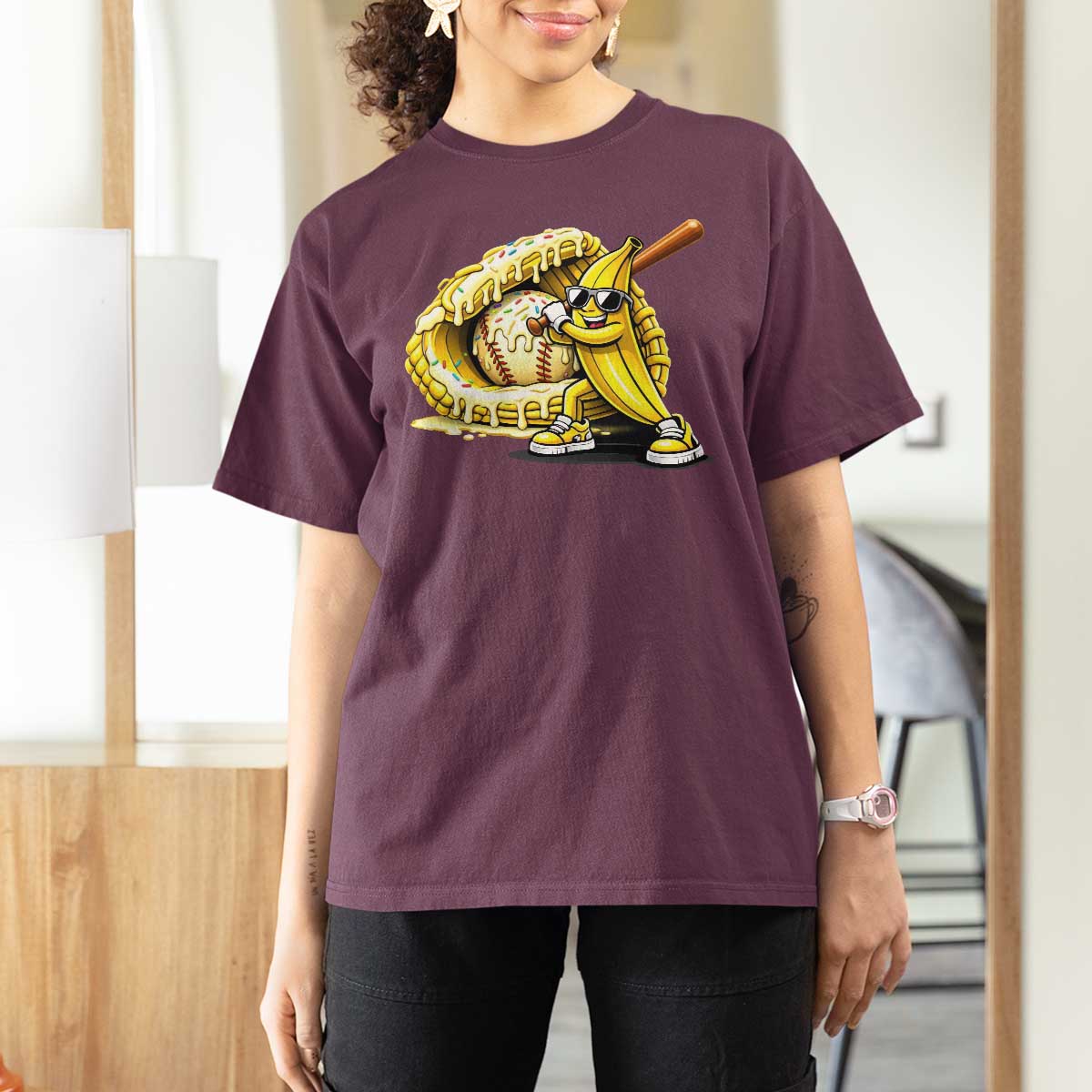 Baseball Banana T Shirt For Women Funny Baseball Glove Drip Kids Youth Boys Girls
