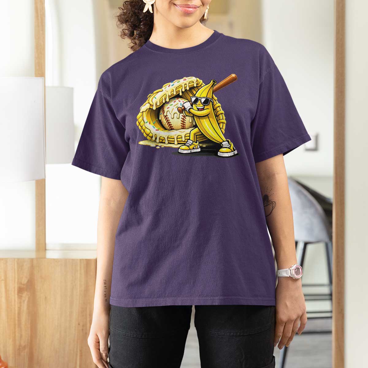 Baseball Banana T Shirt For Women Funny Baseball Glove Drip Kids Youth Boys Girls
