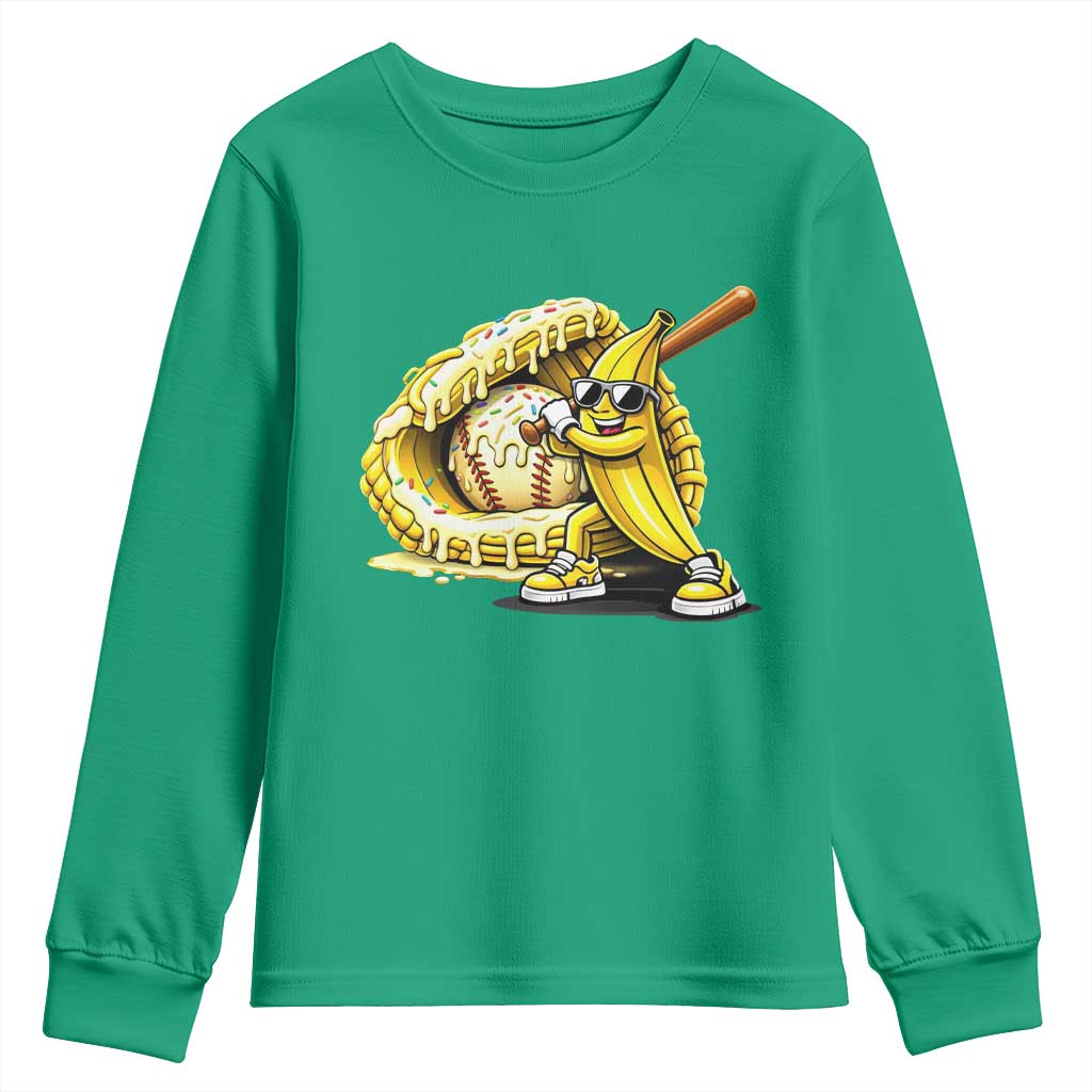 Baseball Banana Youth Sweatshirt Funny Baseball Glove Drip Kids Youth Boys Girls