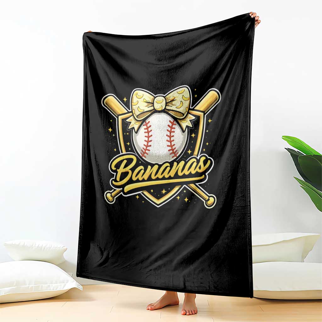 Bananas Coquette Bow Throw Blanket Baseball Bats Banana Lovers Women Girls Kids