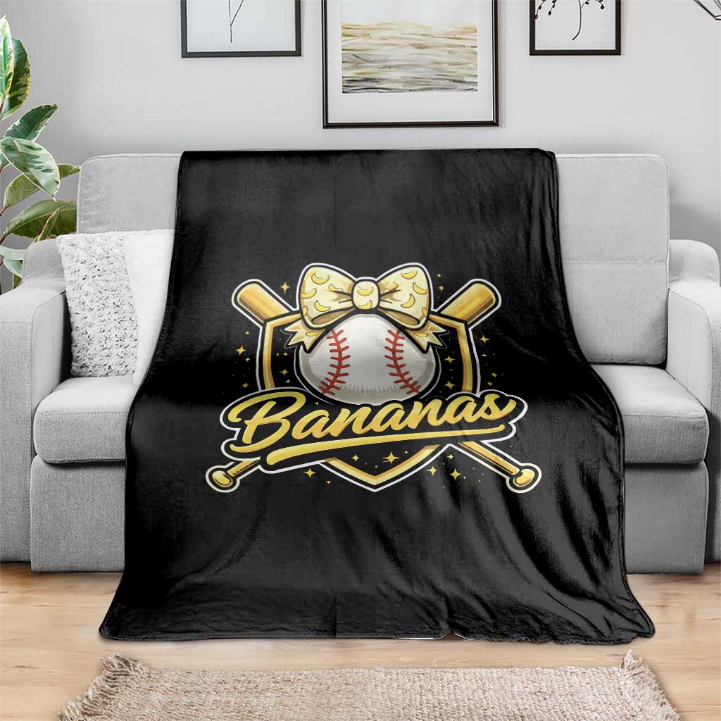 Bananas Coquette Bow Throw Blanket Baseball Bats Banana Lovers Women Girls Kids