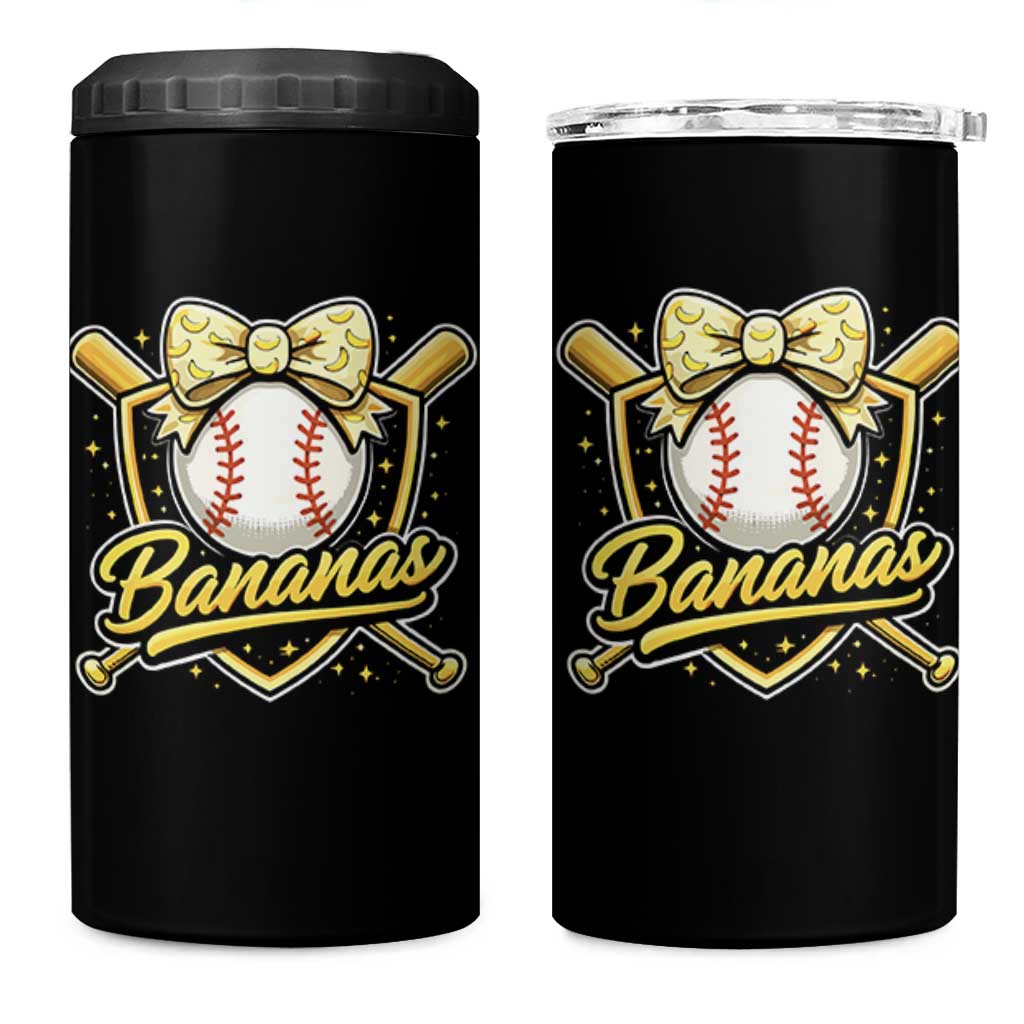 Bananas Coquette Bow 4 in 1 Can Cooler Tumbler Baseball Bats Banana Lovers Women Girls Kids