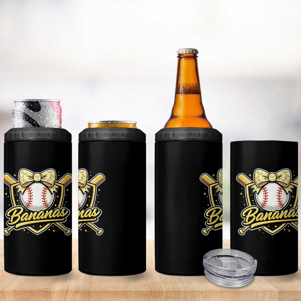 Bananas Coquette Bow 4 in 1 Can Cooler Tumbler Baseball Bats Banana Lovers Women Girls Kids