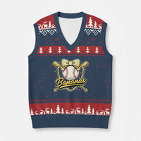 Bananas Coquette Bow V-Neck Knit Sweater Vest Baseball Bats Banana Lovers Women Girls Kids