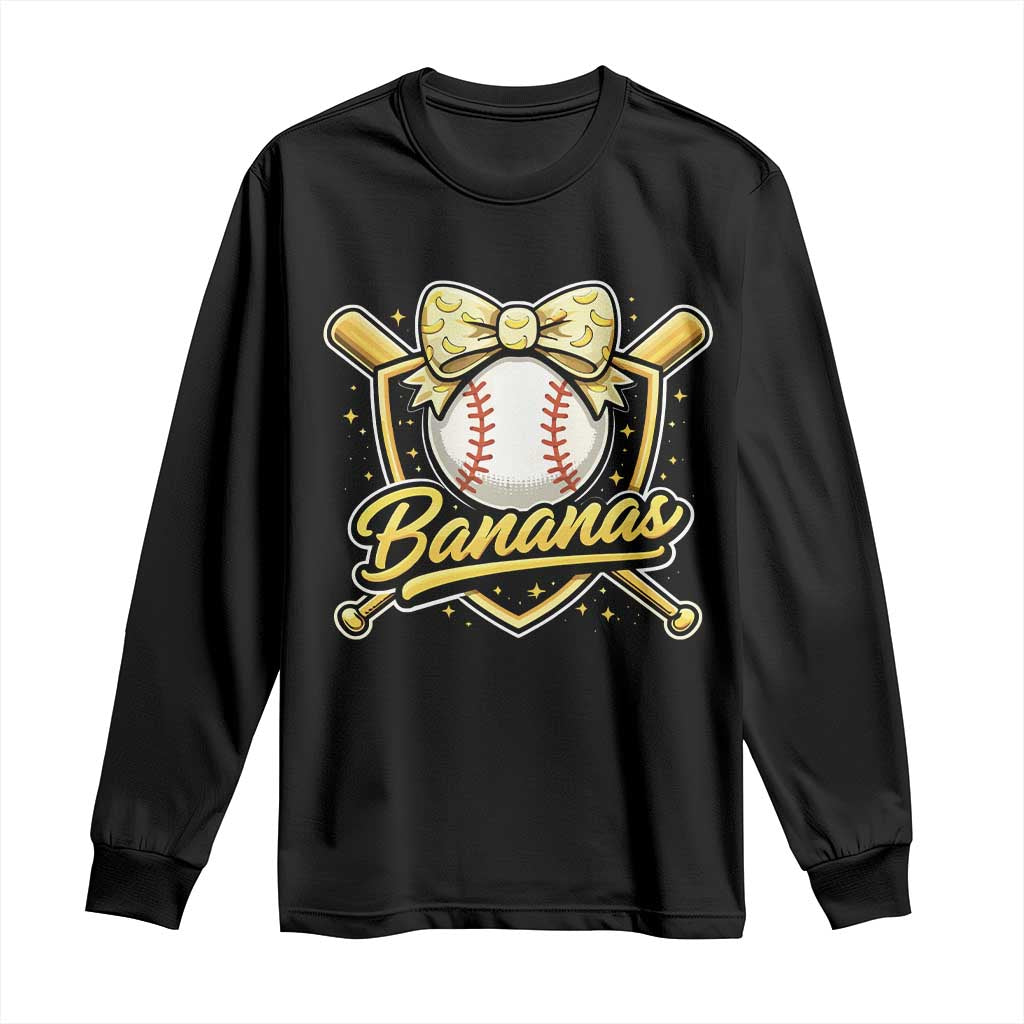 Bananas Coquette Bow Long Sleeve Shirt Baseball Bats Banana Lovers Women Girls Kids