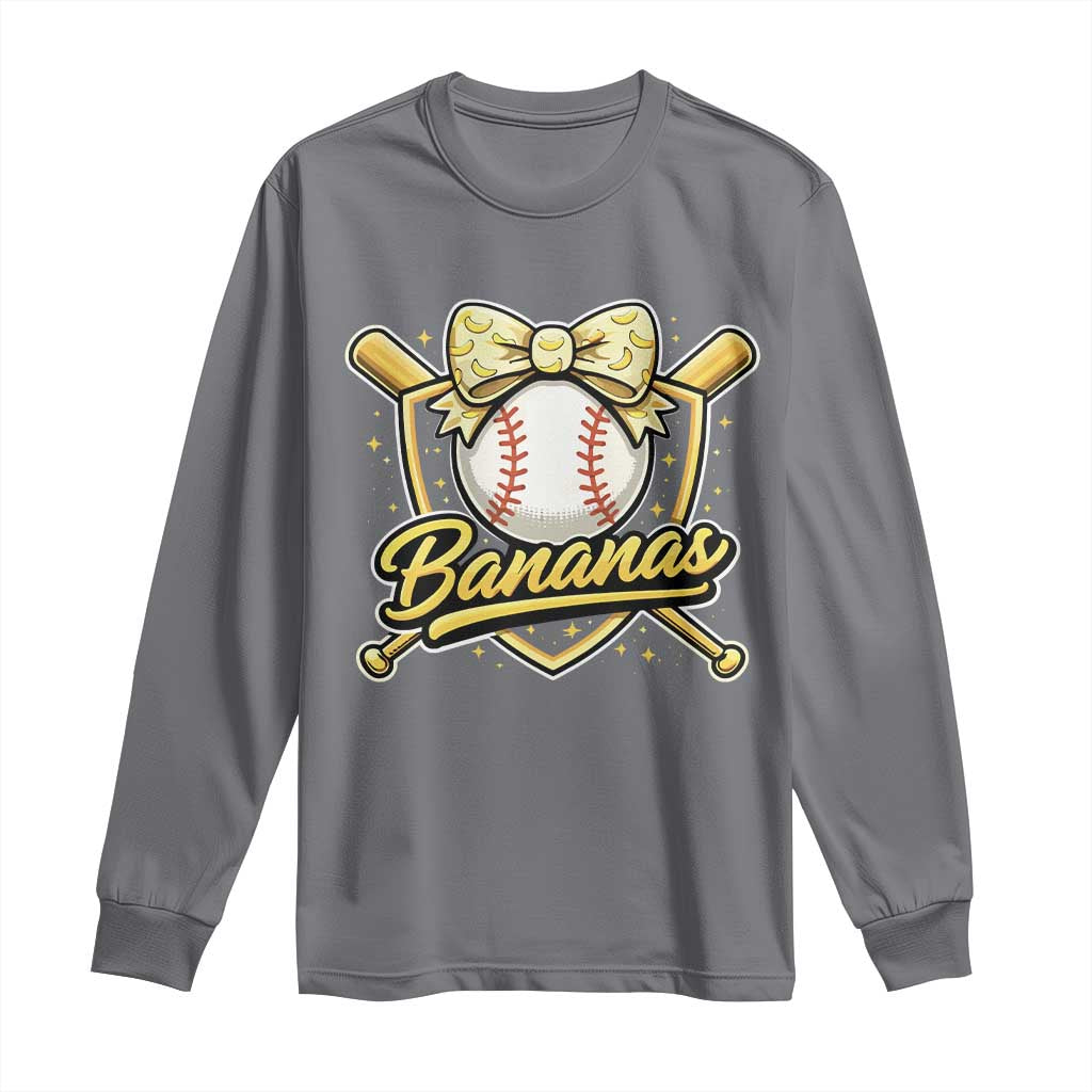 Bananas Coquette Bow Long Sleeve Shirt Baseball Bats Banana Lovers Women Girls Kids