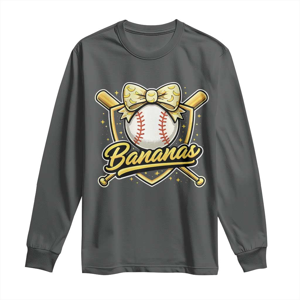 Bananas Coquette Bow Long Sleeve Shirt Baseball Bats Banana Lovers Women Girls Kids