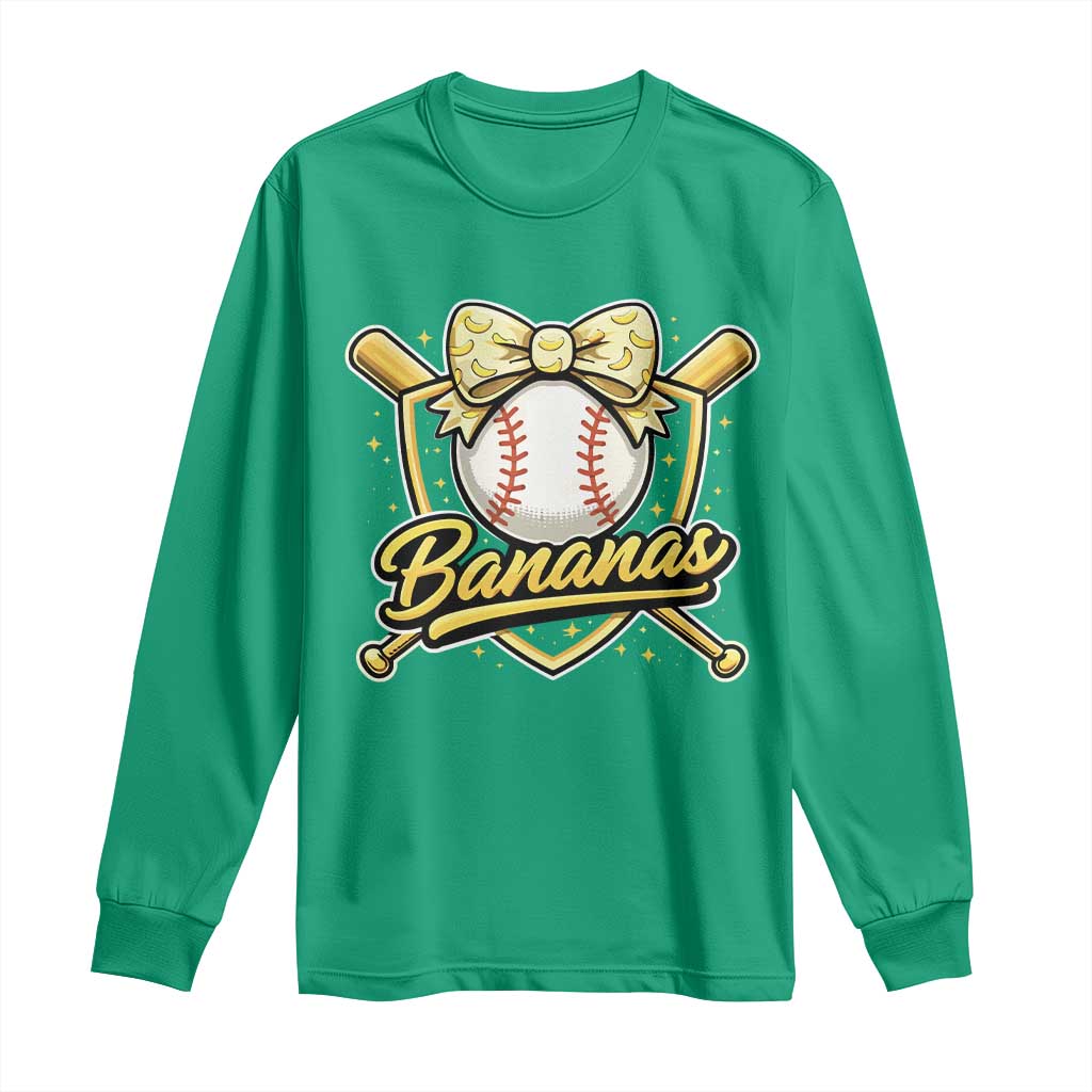 Bananas Coquette Bow Long Sleeve Shirt Baseball Bats Banana Lovers Women Girls Kids