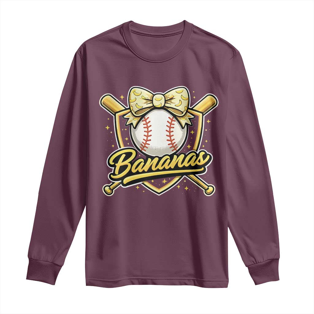 Bananas Coquette Bow Long Sleeve Shirt Baseball Bats Banana Lovers Women Girls Kids