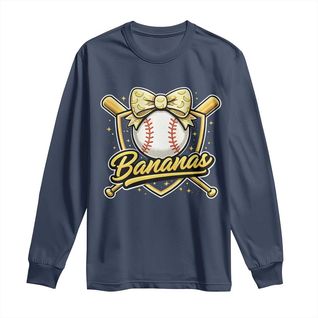 Bananas Coquette Bow Long Sleeve Shirt Baseball Bats Banana Lovers Women Girls Kids