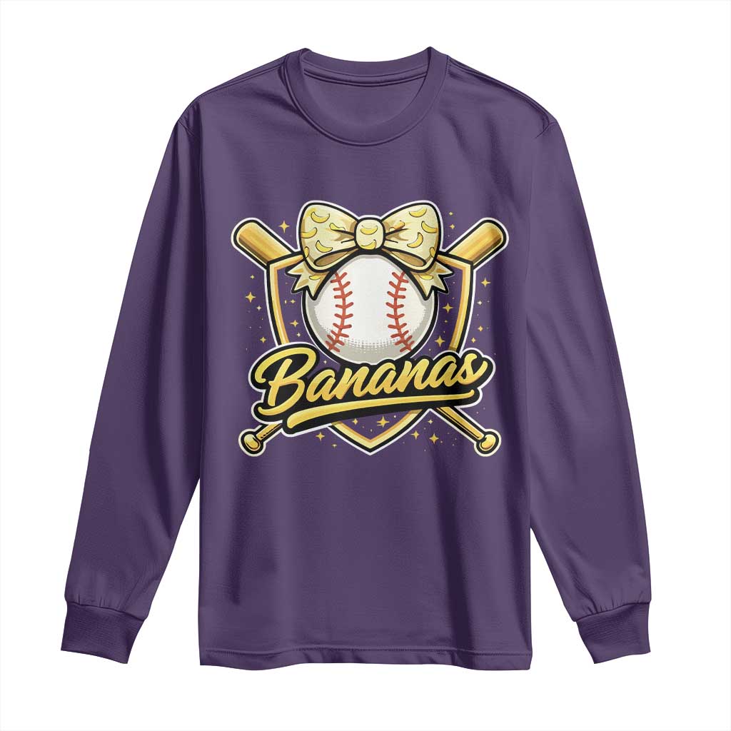 Bananas Coquette Bow Long Sleeve Shirt Baseball Bats Banana Lovers Women Girls Kids