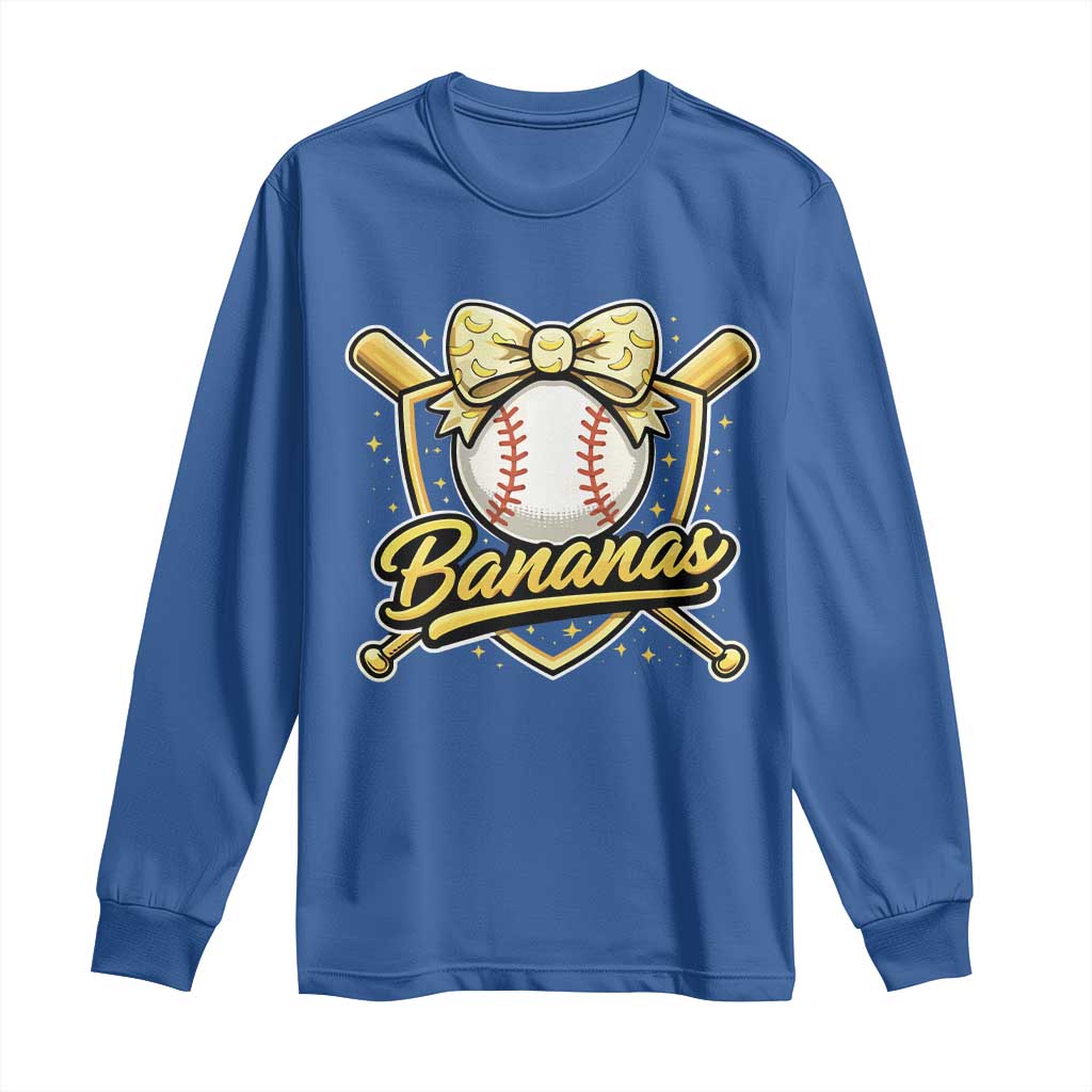 Bananas Coquette Bow Long Sleeve Shirt Baseball Bats Banana Lovers Women Girls Kids