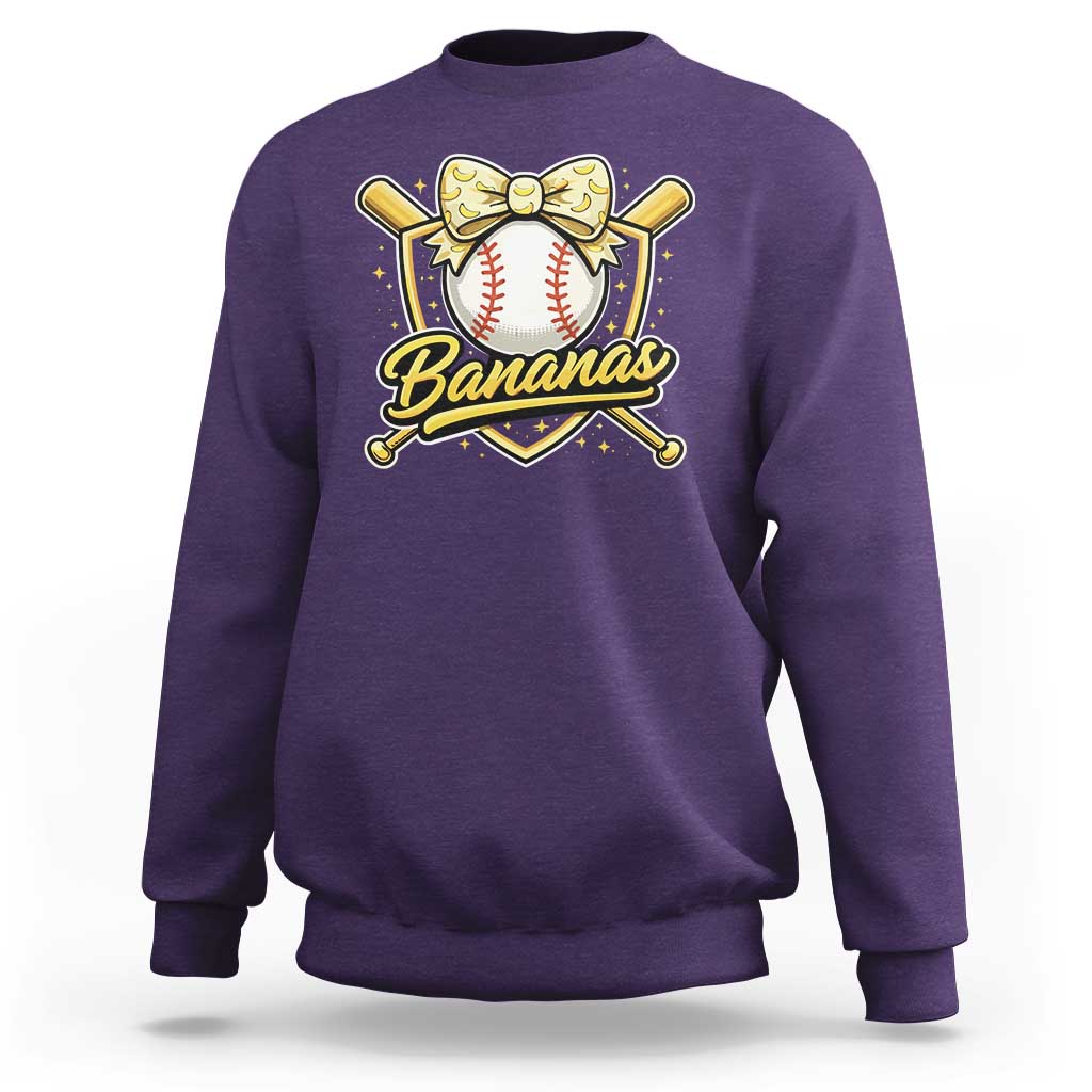 Bananas Coquette Bow Sweatshirt Baseball Bats Banana Lovers Women Girls Kids