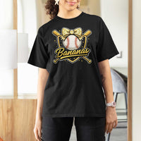 Bananas Coquette Bow T Shirt For Women Baseball Bats Banana Lovers Women Girls Kids