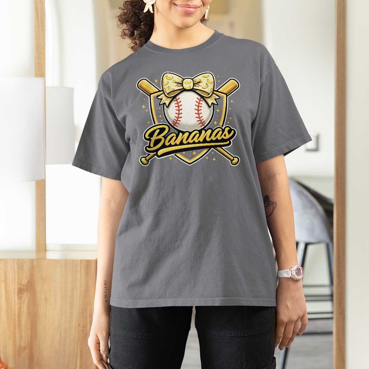 Bananas Coquette Bow T Shirt For Women Baseball Bats Banana Lovers Women Girls Kids