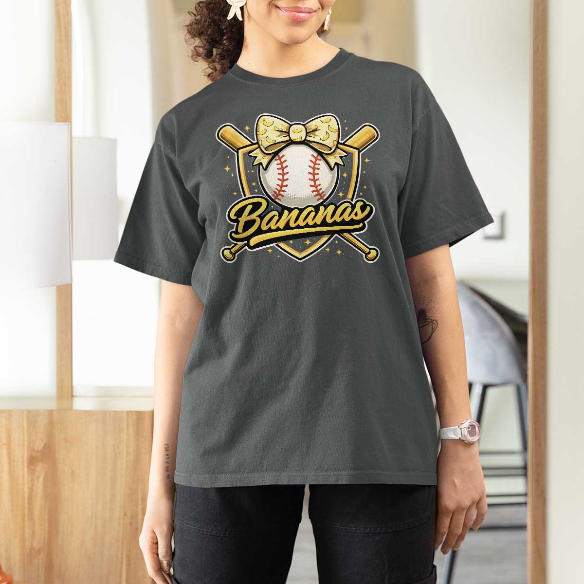 Bananas Coquette Bow T Shirt For Women Baseball Bats Banana Lovers Women Girls Kids
