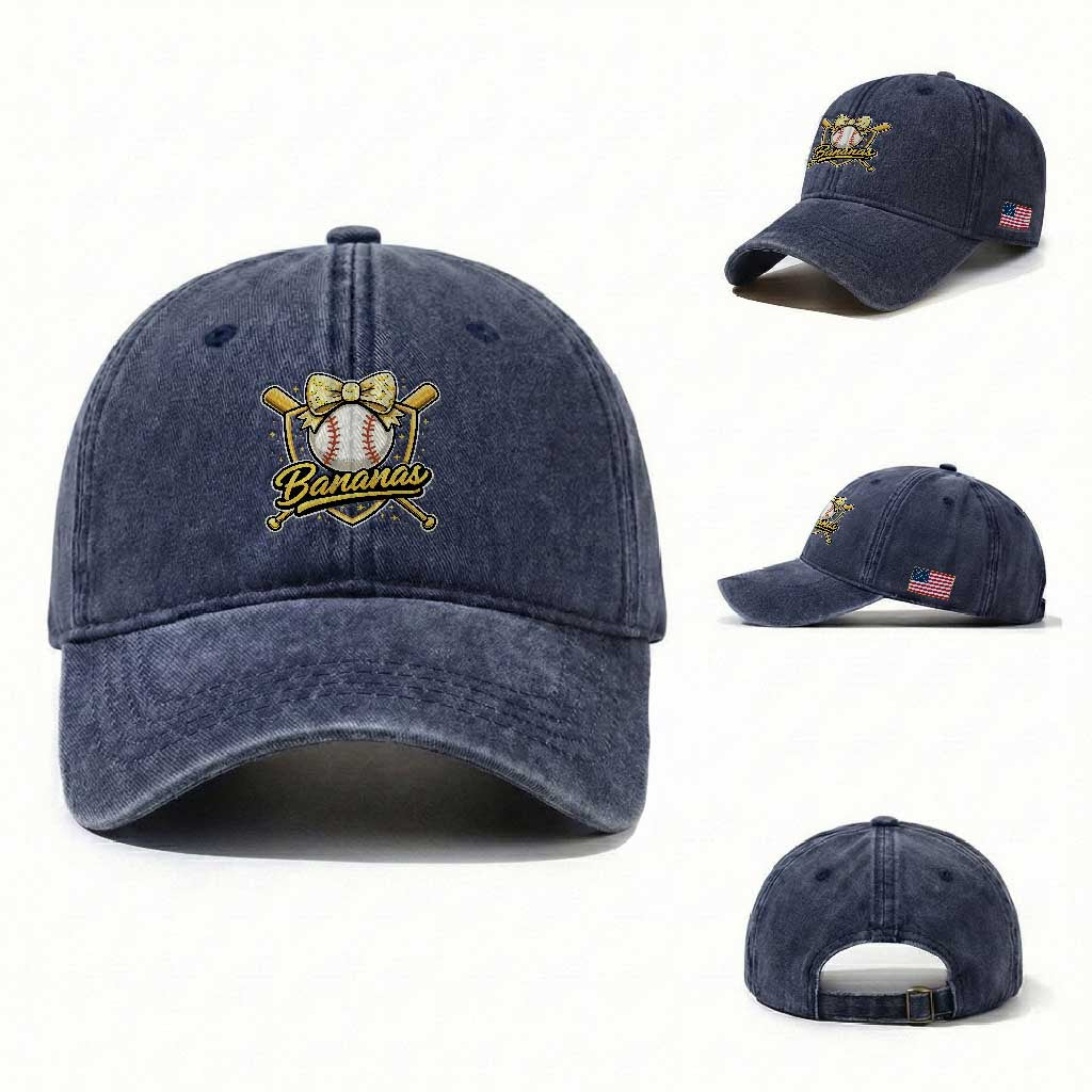 Bananas Coquette Bow Washed Cotton Baseball Cap Baseball Bats Banana Lovers Women Girls Kids