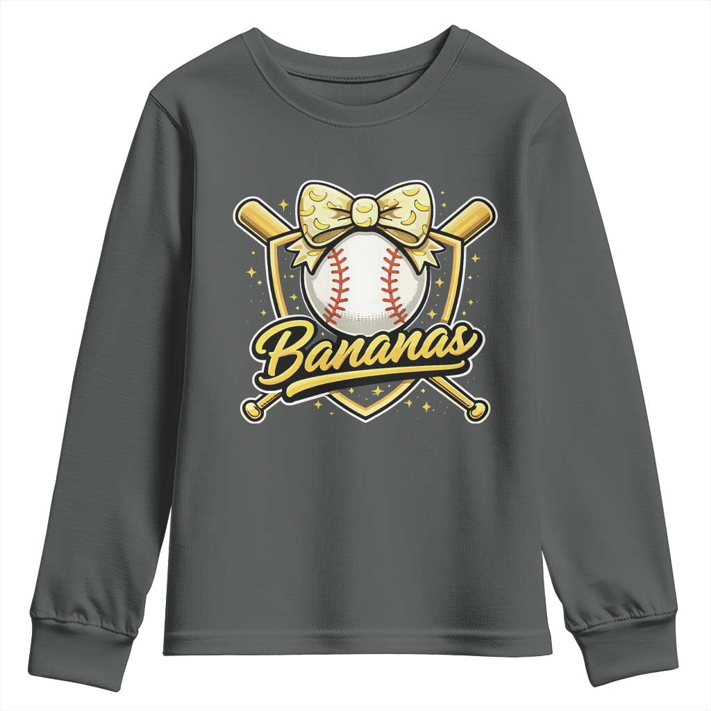 Bananas Coquette Bow Youth Sweatshirt Baseball Bats Banana Lovers Women Girls Kids