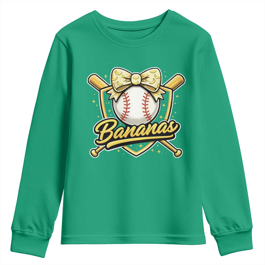 Bananas Coquette Bow Youth Sweatshirt Baseball Bats Banana Lovers Women Girls Kids