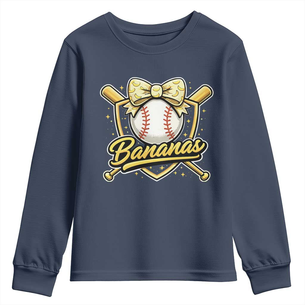 Bananas Coquette Bow Youth Sweatshirt Baseball Bats Banana Lovers Women Girls Kids