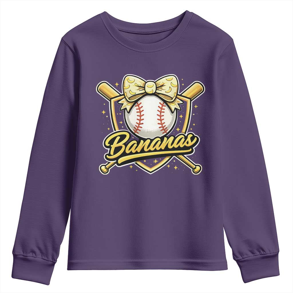 Bananas Coquette Bow Youth Sweatshirt Baseball Bats Banana Lovers Women Girls Kids