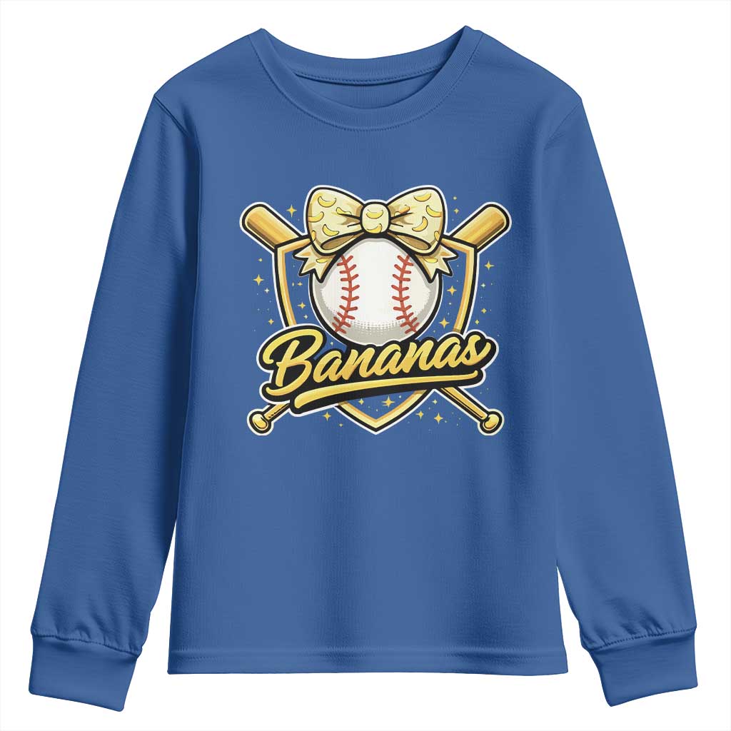 Bananas Coquette Bow Youth Sweatshirt Baseball Bats Banana Lovers Women Girls Kids
