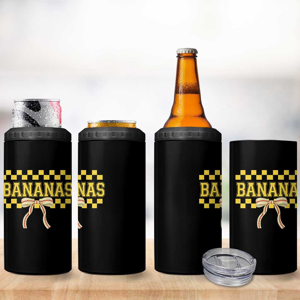 Bananas Coquette Bow Checkered 4 in 1 Can Cooler Tumbler Women Girls Kids