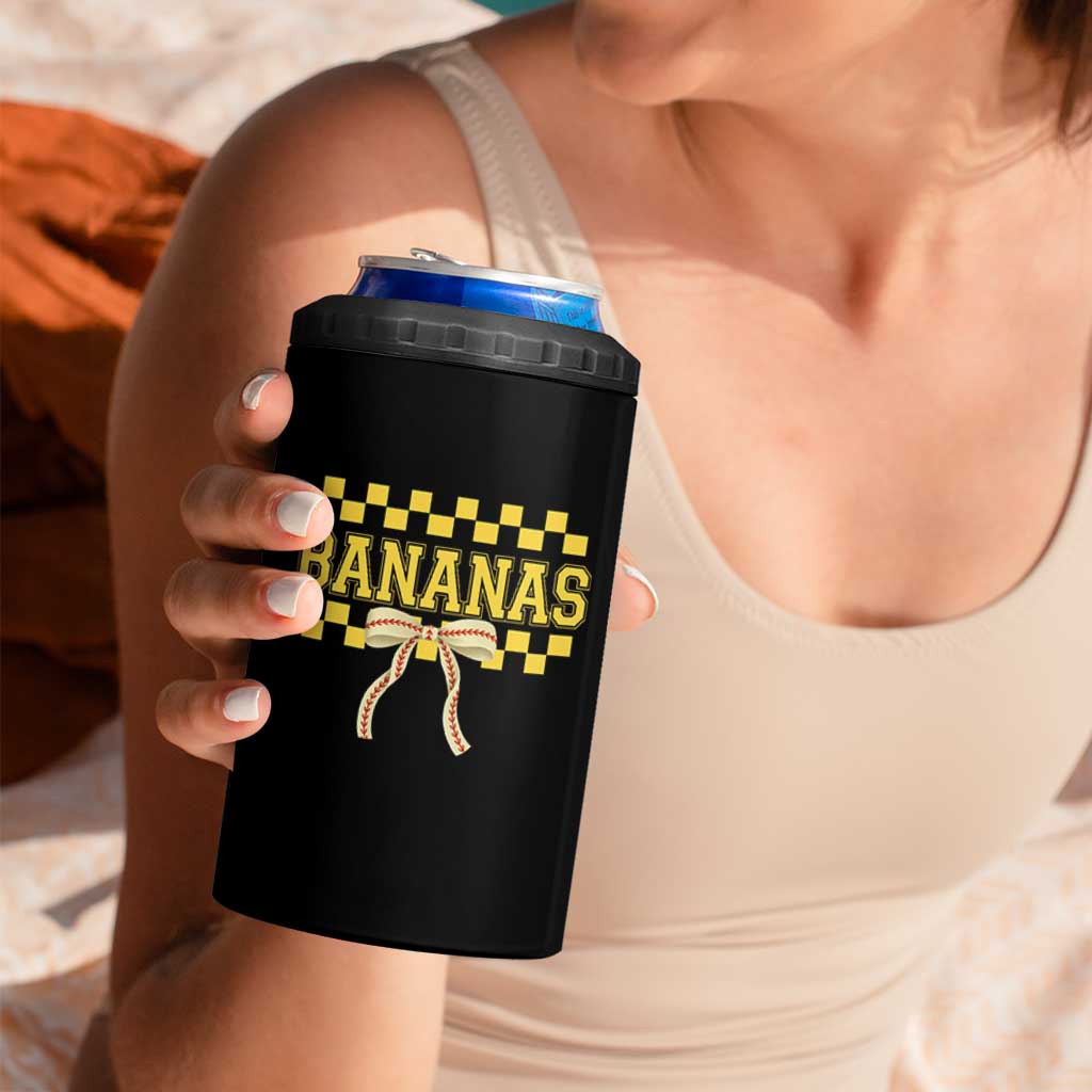Bananas Coquette Bow Checkered 4 in 1 Can Cooler Tumbler Women Girls Kids