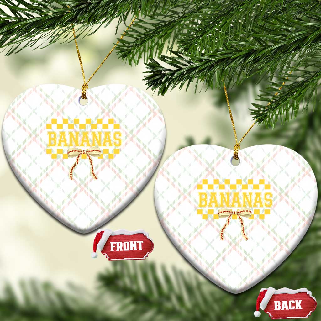 Bananas Coquette Bow Checkered Ceramic Ornament Women Girls Kids