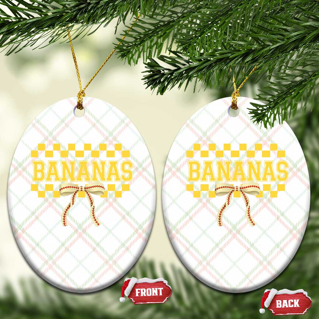 Bananas Coquette Bow Checkered Ceramic Ornament Women Girls Kids