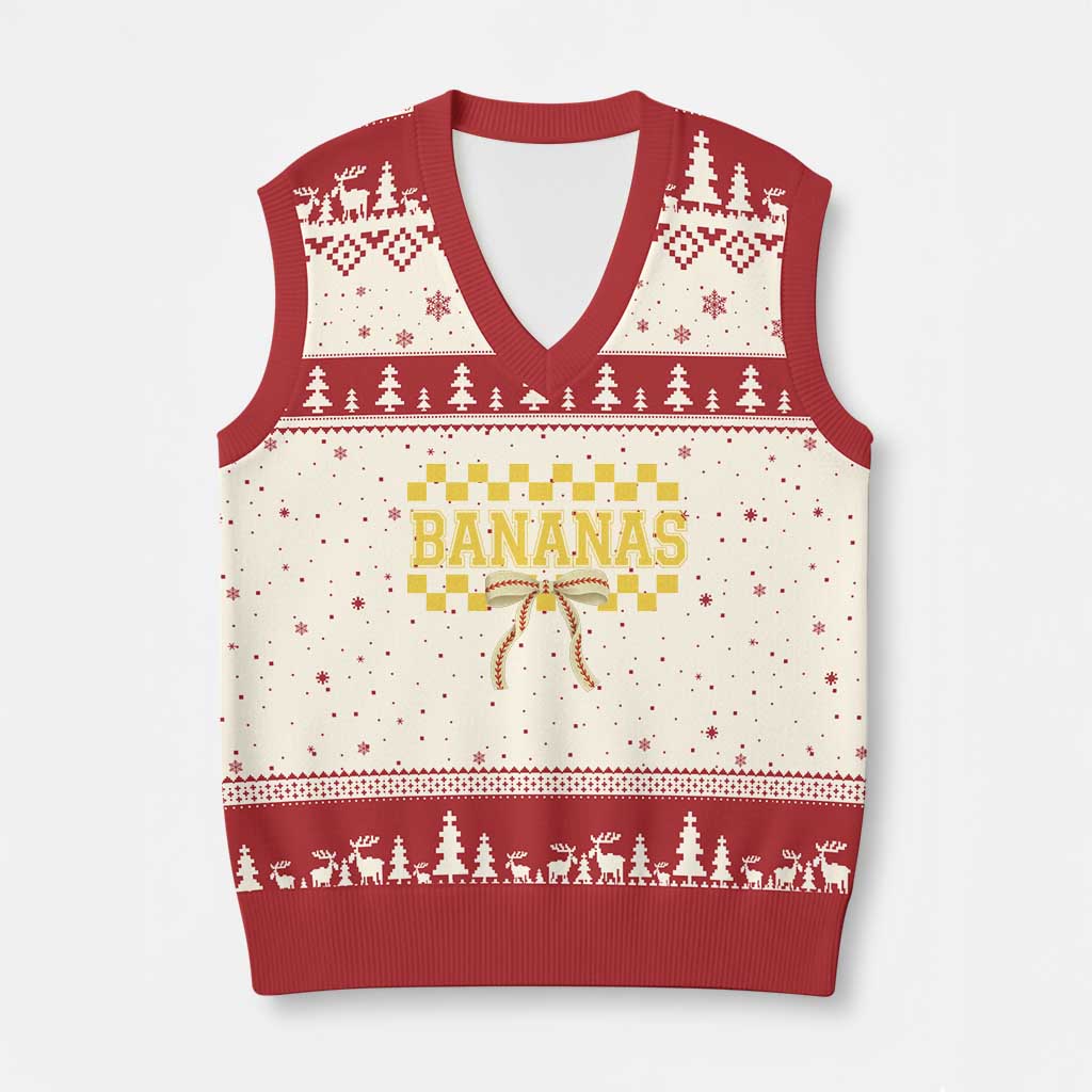 Bananas Coquette Bow Checkered V-Neck Knit Sweater Vest Women Girls Kids