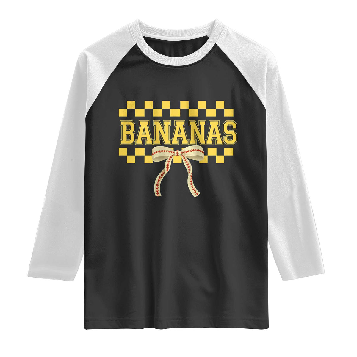 Bananas Coquette Bow Checkered Raglan Shirt Women Girls Kids
