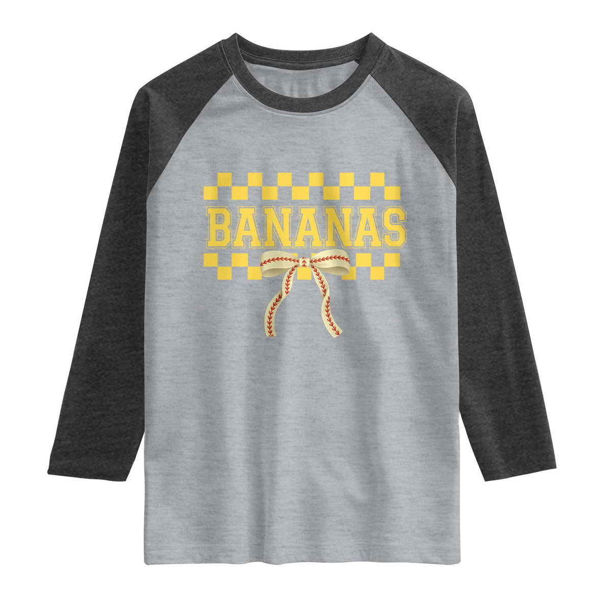 Bananas Coquette Bow Checkered Raglan Shirt Women Girls Kids