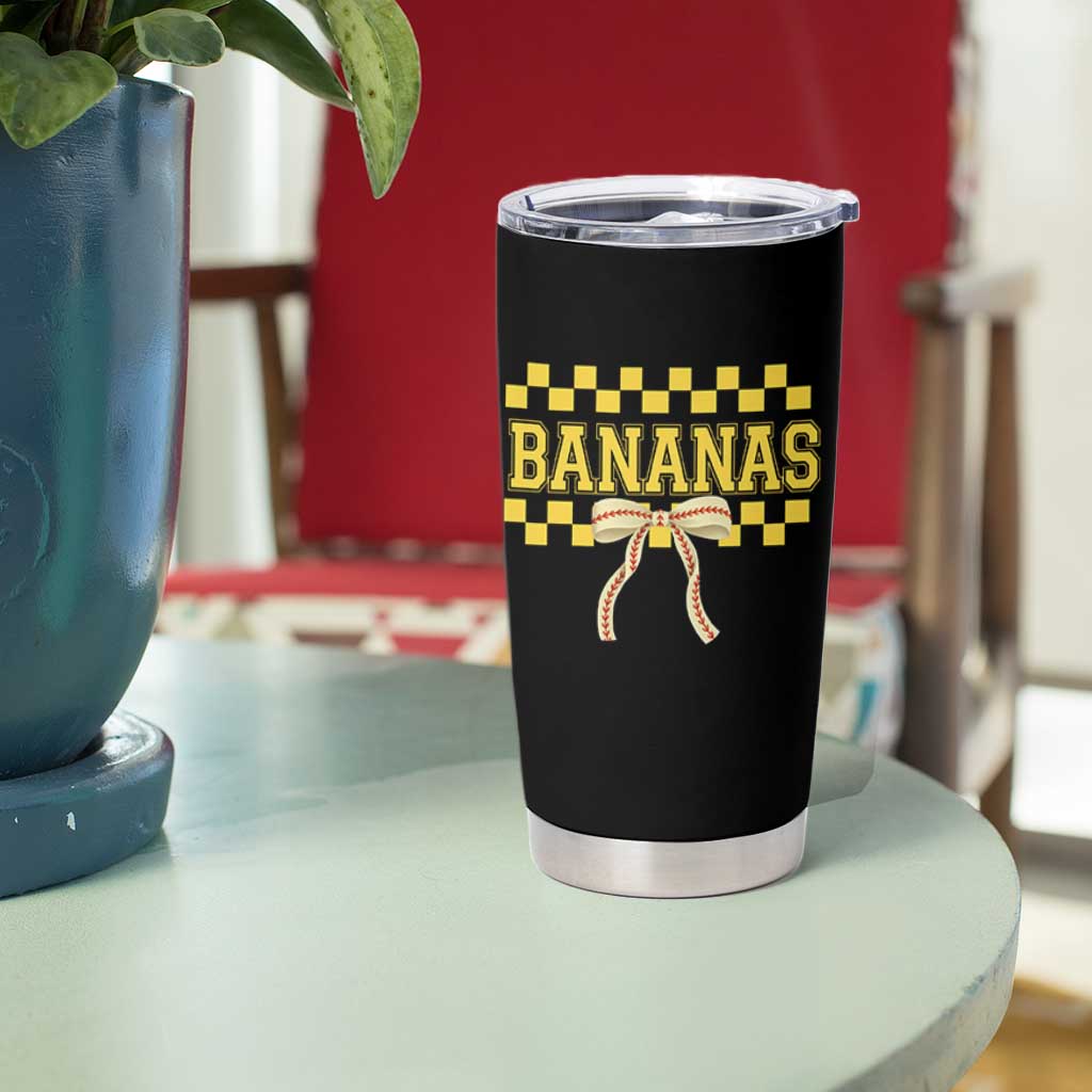 Bananas Coquette Bow Checkered Tumbler Cup Women Girls Kids