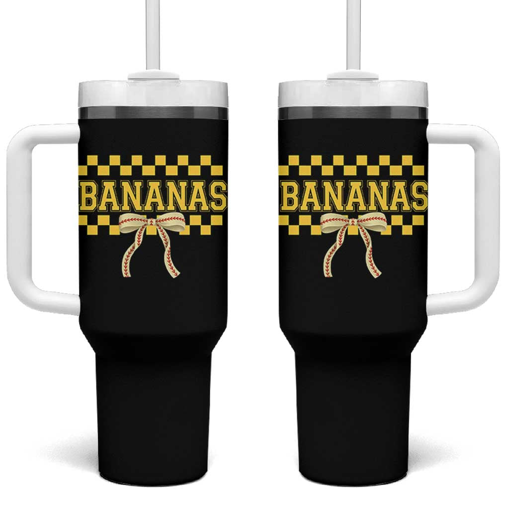 Bananas Coquette Bow Checkered Tumbler With Handle Women Girls Kids
