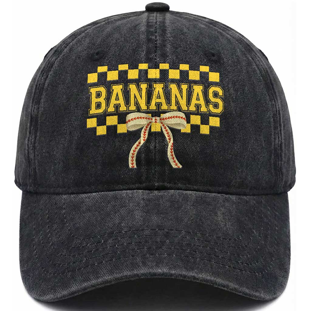 Bananas Coquette Bow Checkered Washed Cotton Baseball Cap Women Girls Kids