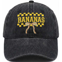 Bananas Coquette Bow Checkered Washed Cotton Baseball Cap Women Girls Kids