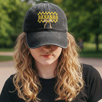 Bananas Coquette Bow Checkered Washed Cotton Baseball Cap Women Girls Kids