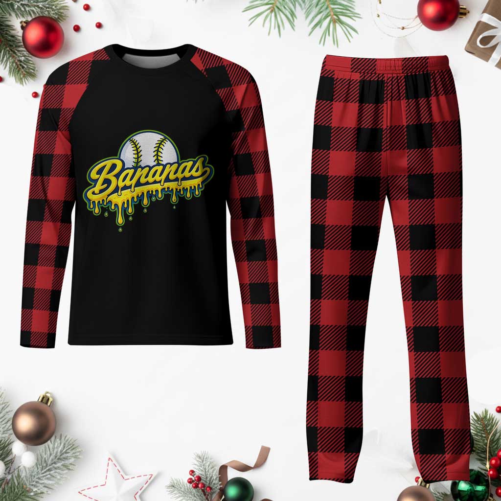 Funny Banana Baseball Plaid Pajama Set Sports Team Baseball Drip Ice Cream Style