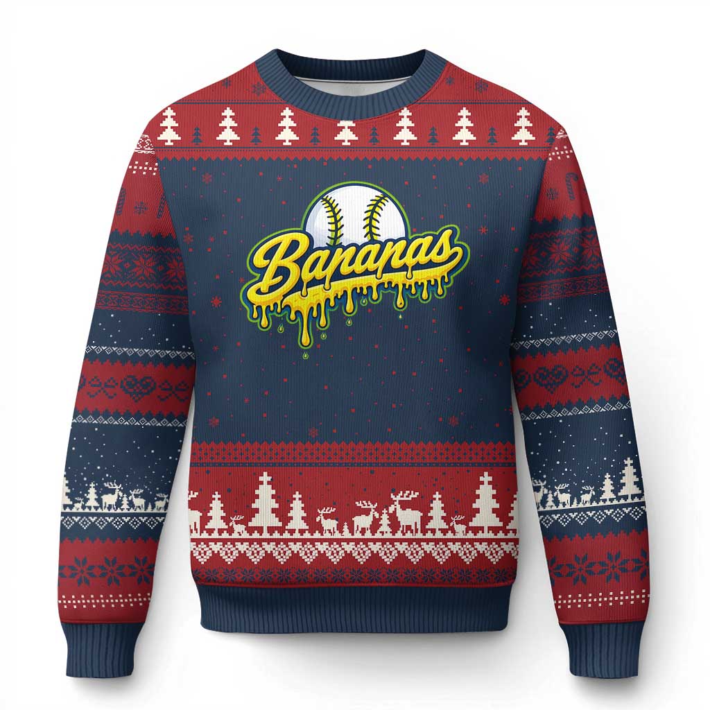 Funny Banana Baseball Ugly Christmas Sweater Sports Team Baseball Drip Ice Cream Style