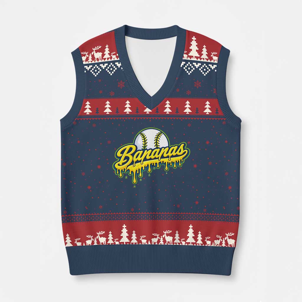 Funny Banana Baseball V-Neck Knit Sweater Vest Sports Team Baseball Drip Ice Cream Style