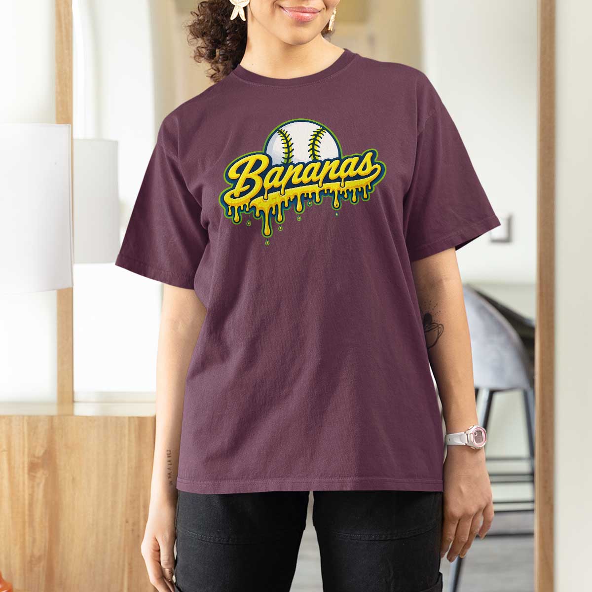 Funny Banana Baseball T Shirt For Women Sports Team Baseball Drip Ice Cream Style