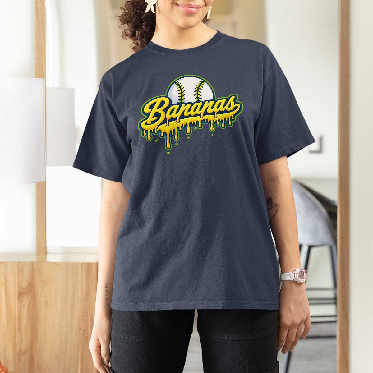 Funny Banana Baseball T Shirt For Women Sports Team Baseball Drip Ice Cream Style