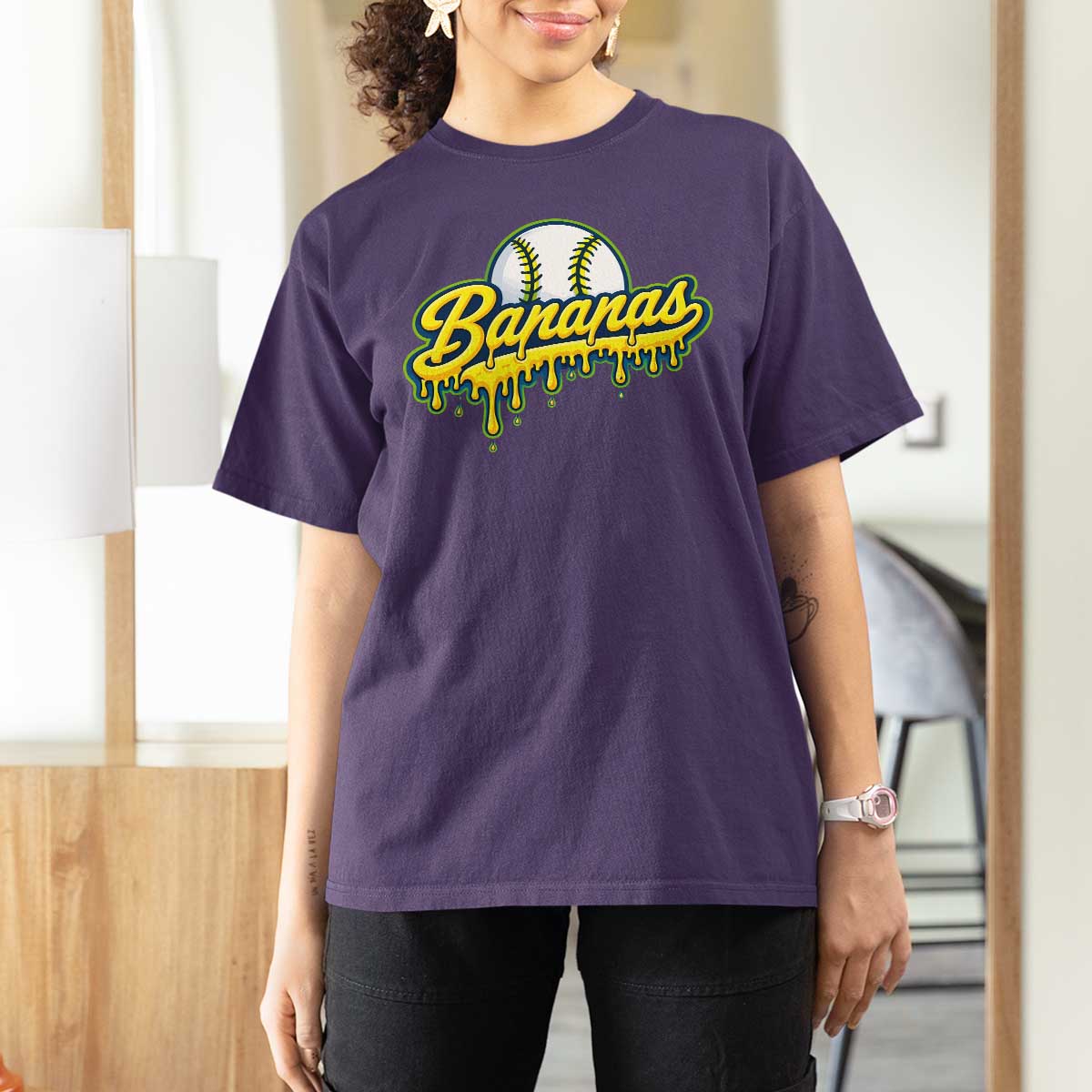 Funny Banana Baseball T Shirt For Women Sports Team Baseball Drip Ice Cream Style