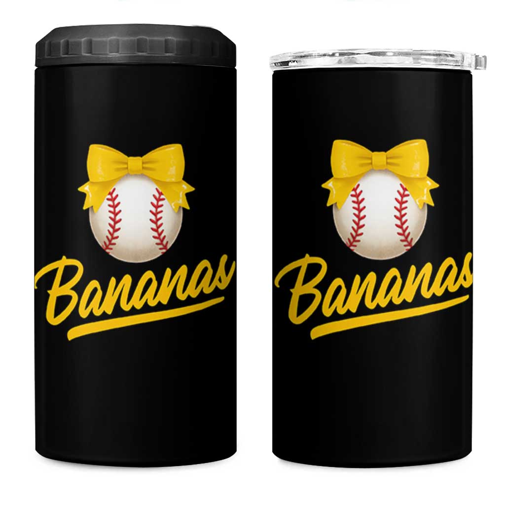 Bananas Coquette Bow 4 in 1 Can Cooler Tumbler Banana Retro Popular Fruit Humor Cute Girls Kids