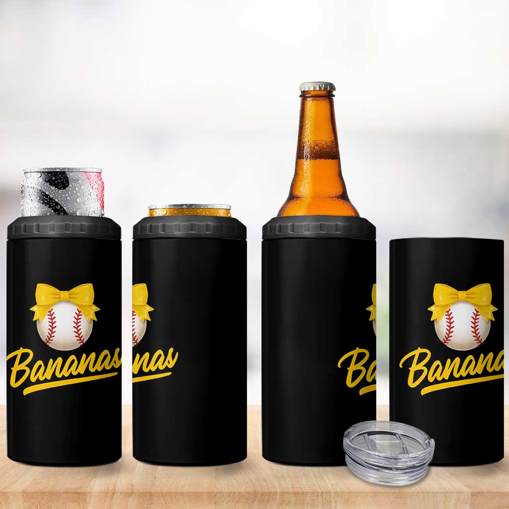 Bananas Coquette Bow 4 in 1 Can Cooler Tumbler Banana Retro Popular Fruit Humor Cute Girls Kids