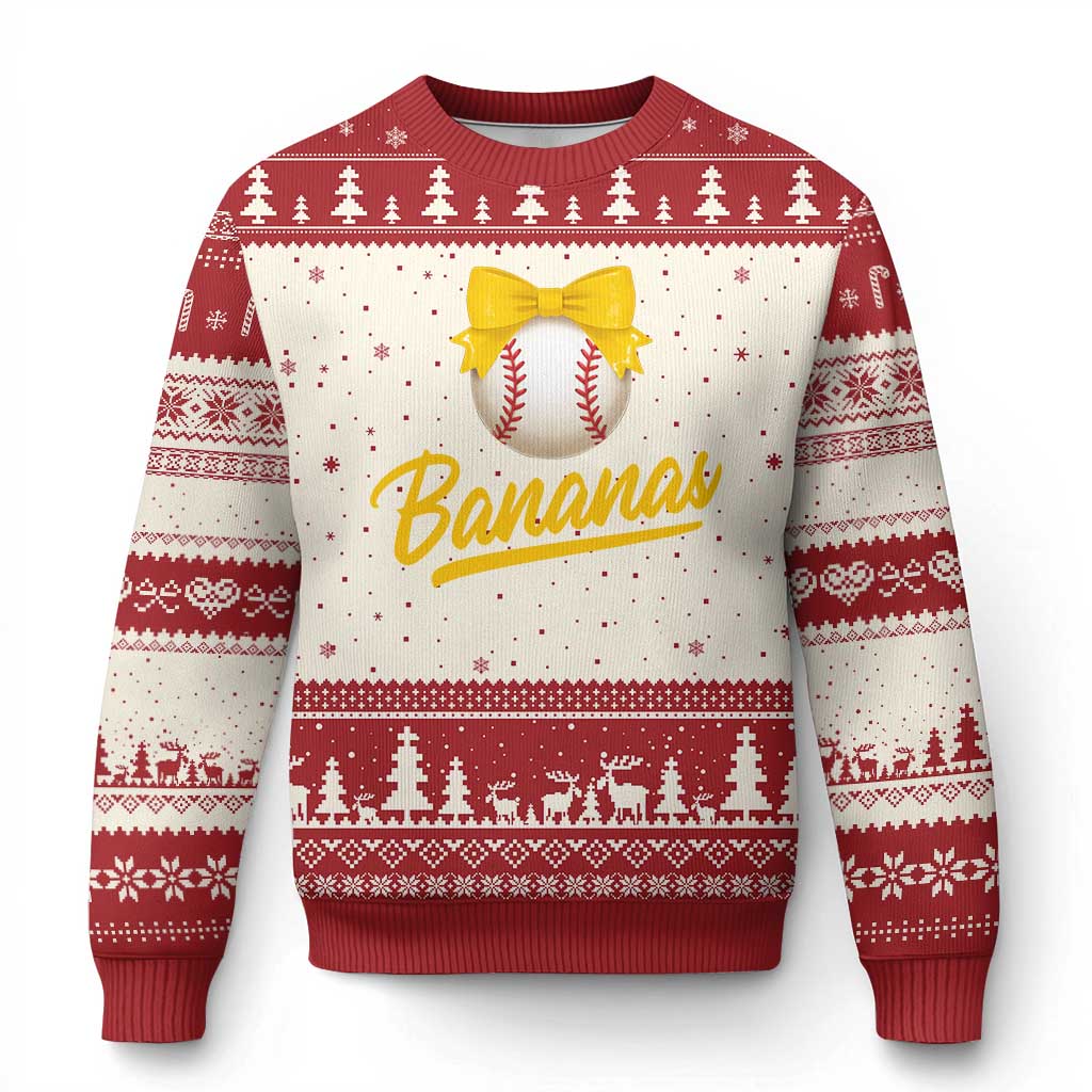Bananas Coquette Bow Ugly Christmas Sweater Banana Retro Popular Fruit Humor Cute Girls Kids
